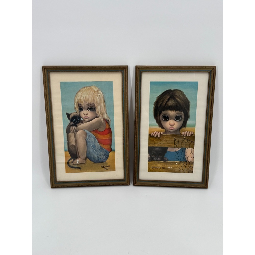 Vintage Framed Set Of Two Margaret Keane Print Little Ones 1962 Big Eyes